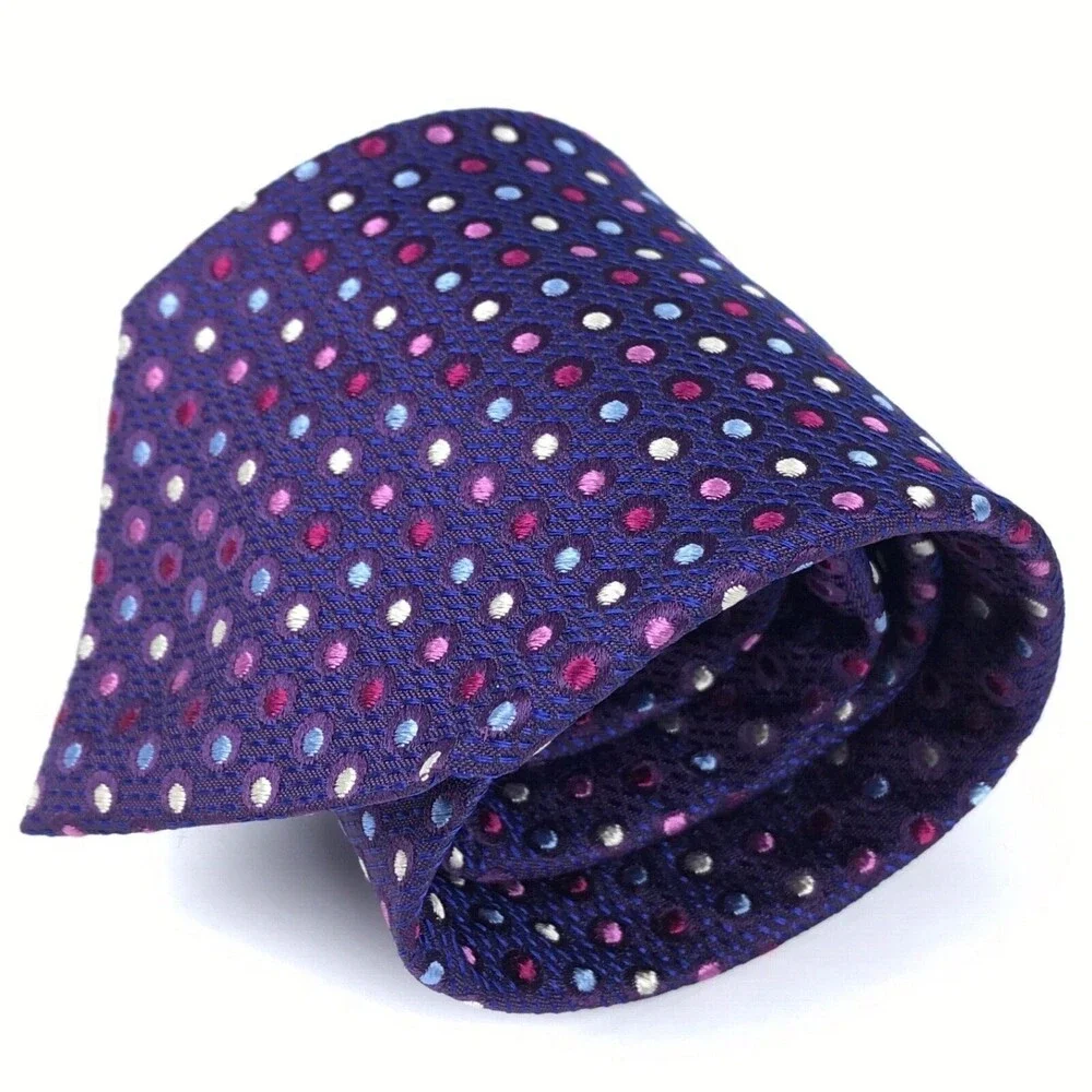 Volare Collection Silk Hand Stitched Italy Polka Dot Luxury Purple Necktie $145